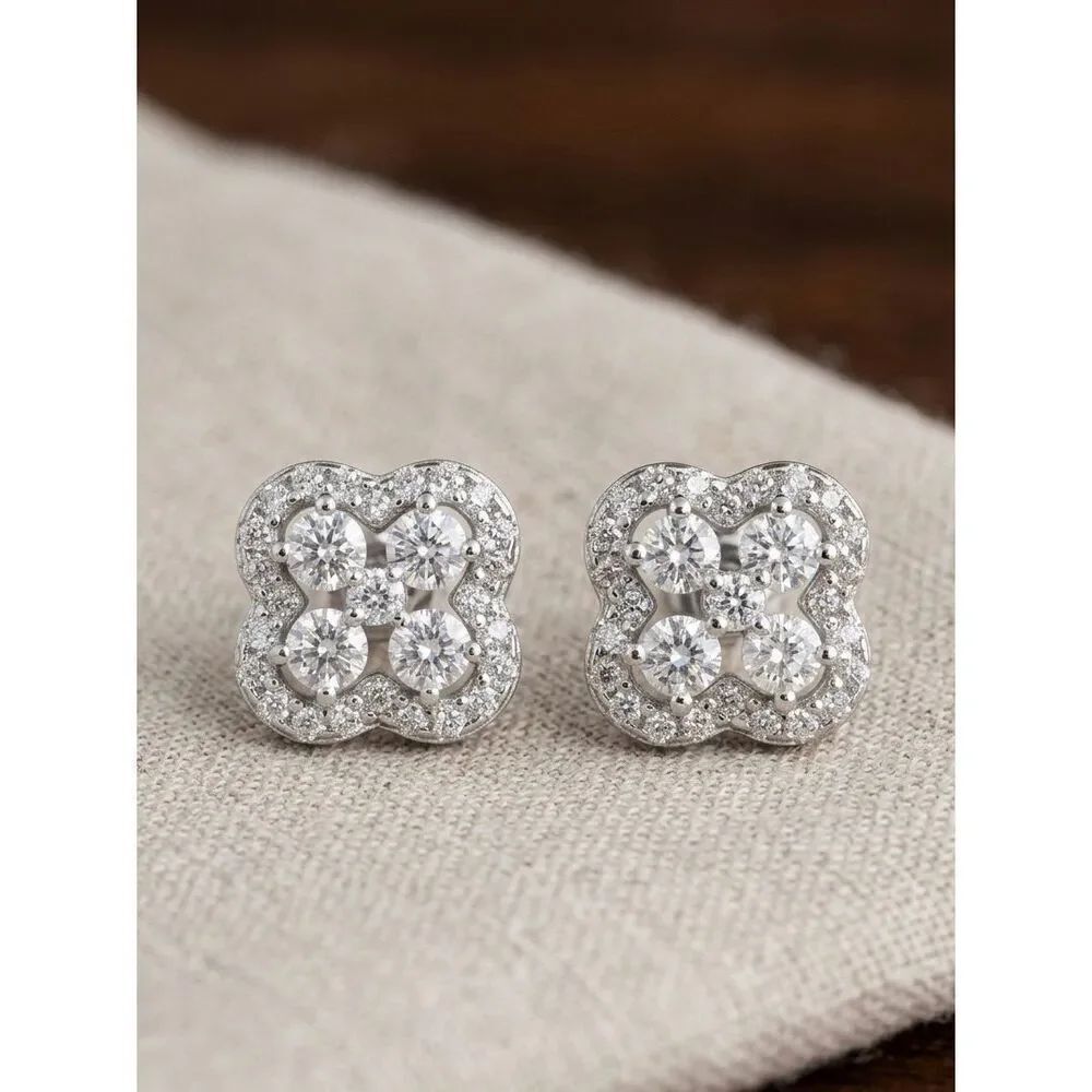.43ct Moissanite Clover Stud Earrings Lucky Sterling Silver 18mm – Sparkling New